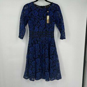 Miusol Dress Small Womens Fit and Fare Lace Sheer Navy Blue Black Party Cocktail